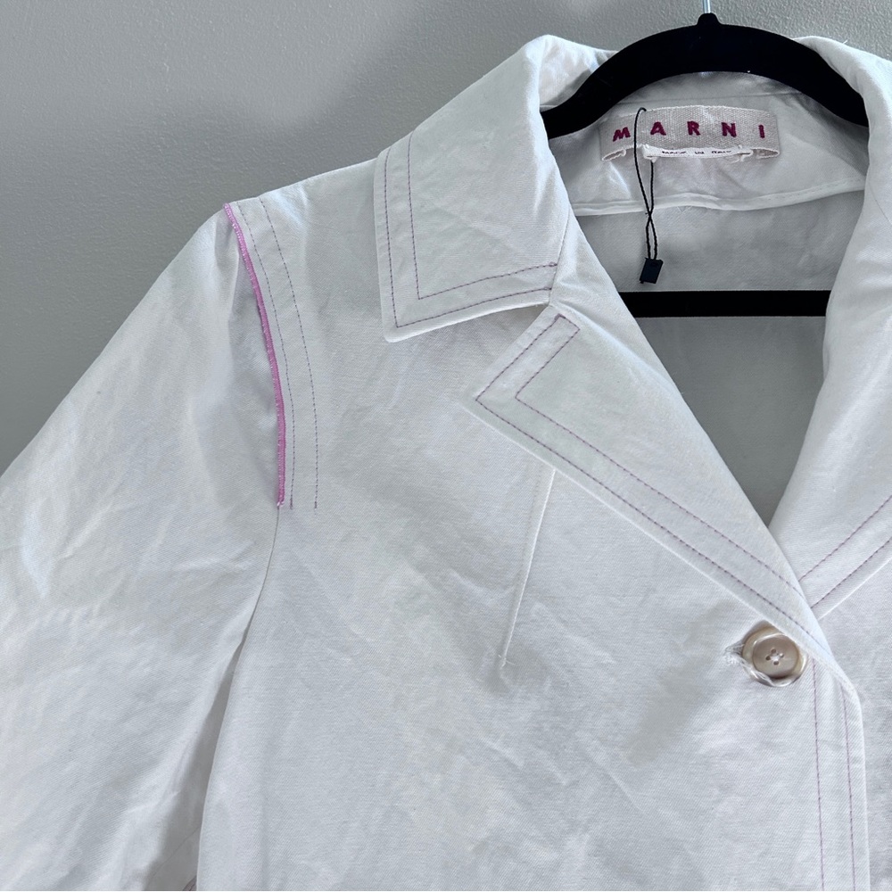 Marni Cotton Raw Edge Crop Stitching Blazer Crisp White. NWOT